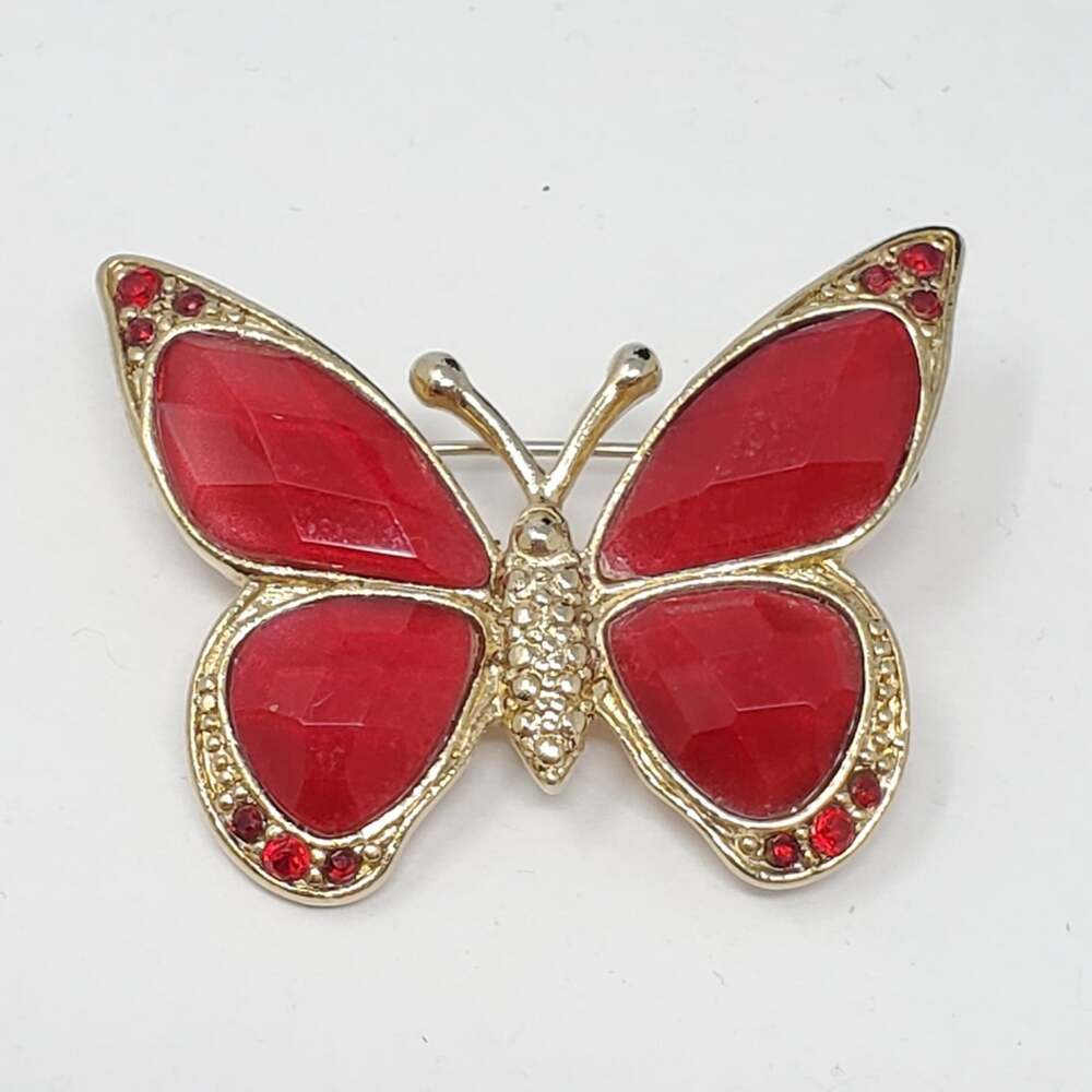 Lauren Conrad Red and gold tone metal butterfly brooch in great condition
